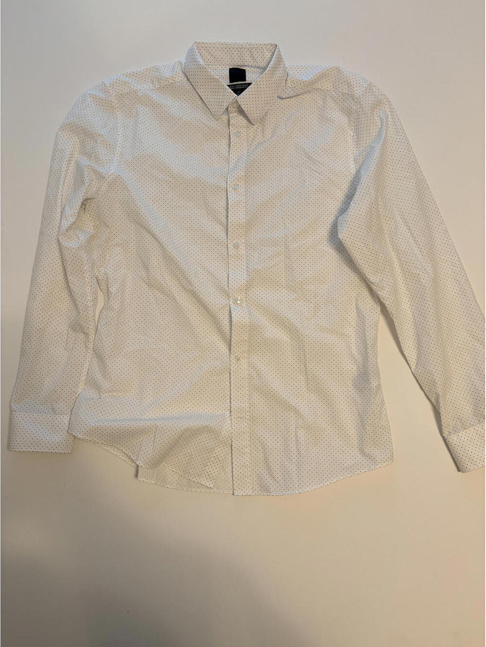 H&M Men's White Slim Fit Polka Dot Dress Shirt (Size Large)